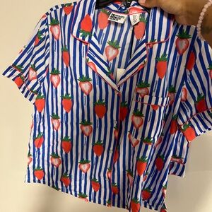 Playful Strawberry Print Pajama Top